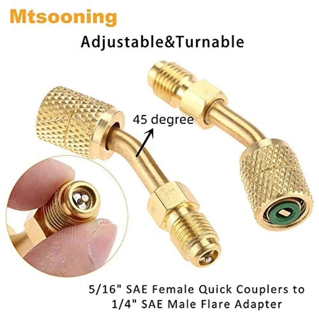 Adjustable 45-degree brass valve adapter with SAE female and male flare coupler ends