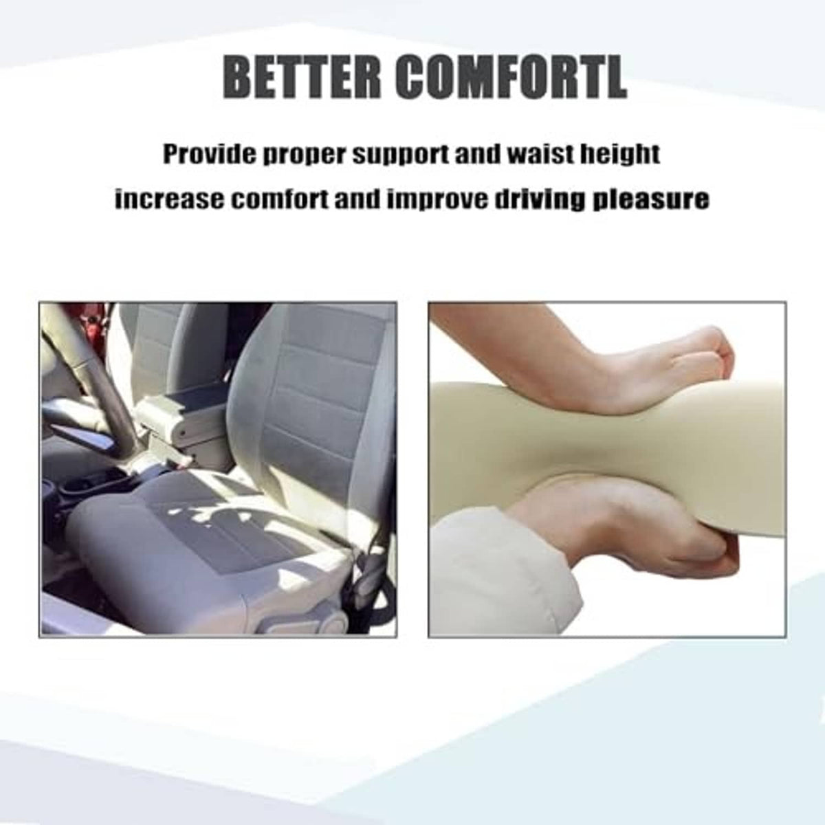 Gray driver-side bottom seat cover and foam cushion shown in comfort feature panels
