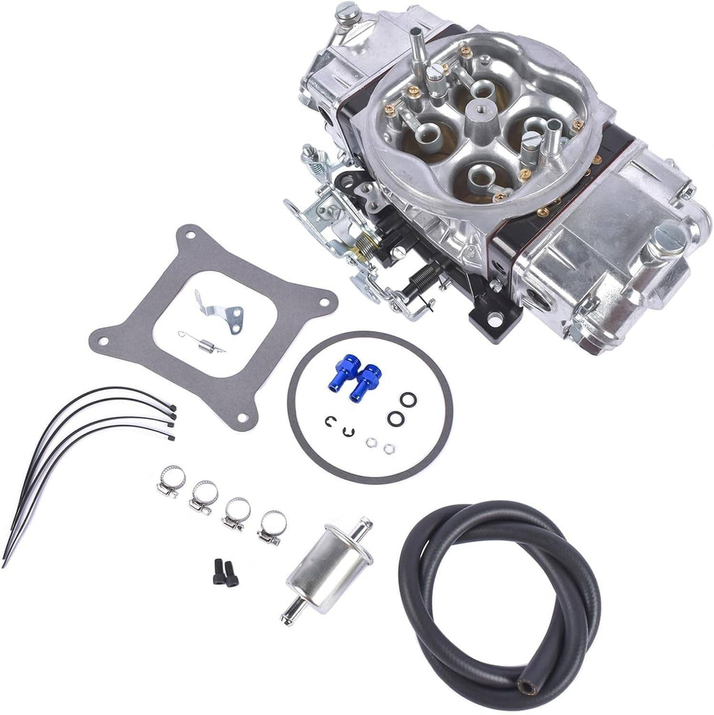 Billet aluminum double pumper race carburetor with round throttle bores and chrome fittings
