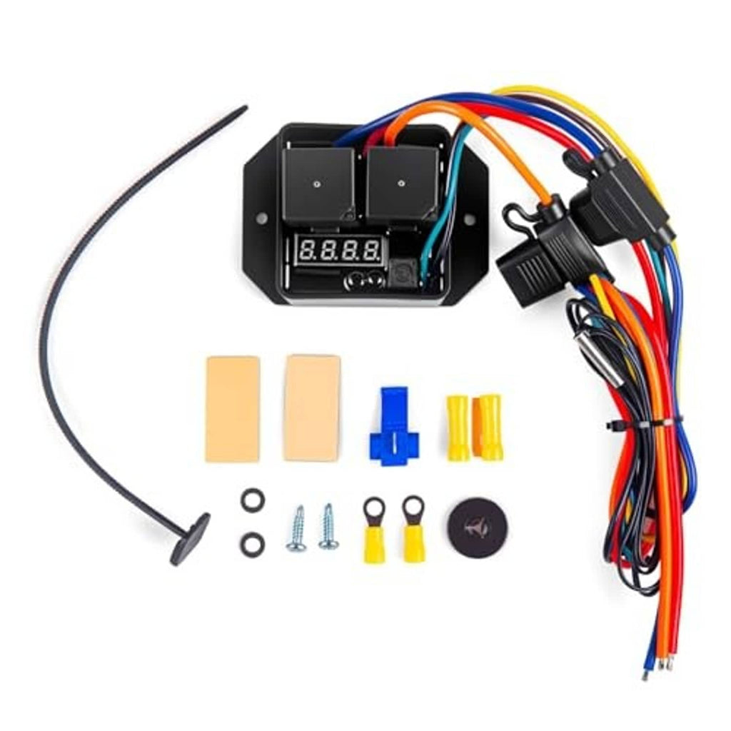 Digital radiator fan controller switch kit with dual black sensor modules and wiring harness
