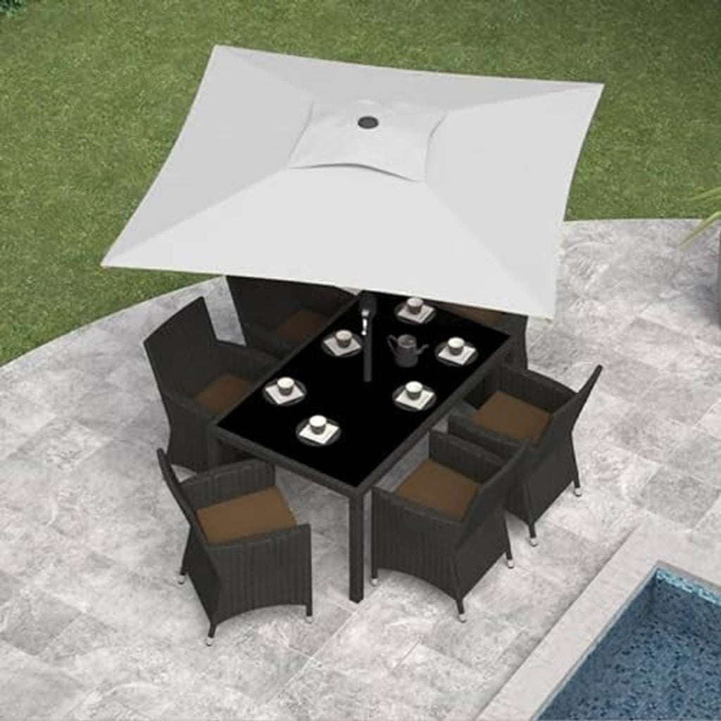 White square patio umbrella replacement cover with center button, open canopy shape
