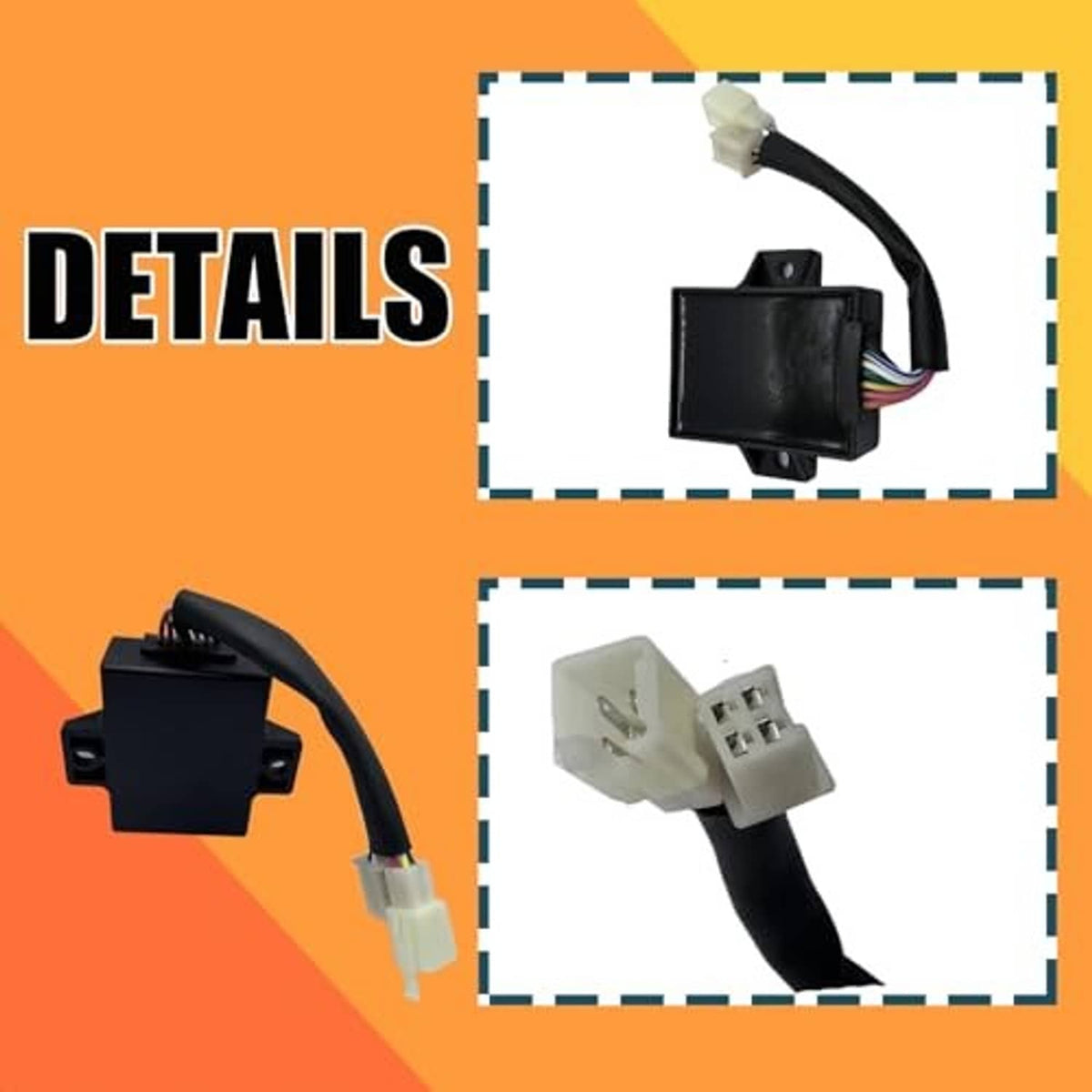 Black ignition CDI box with multi-pin wiring connectors and harness plugs