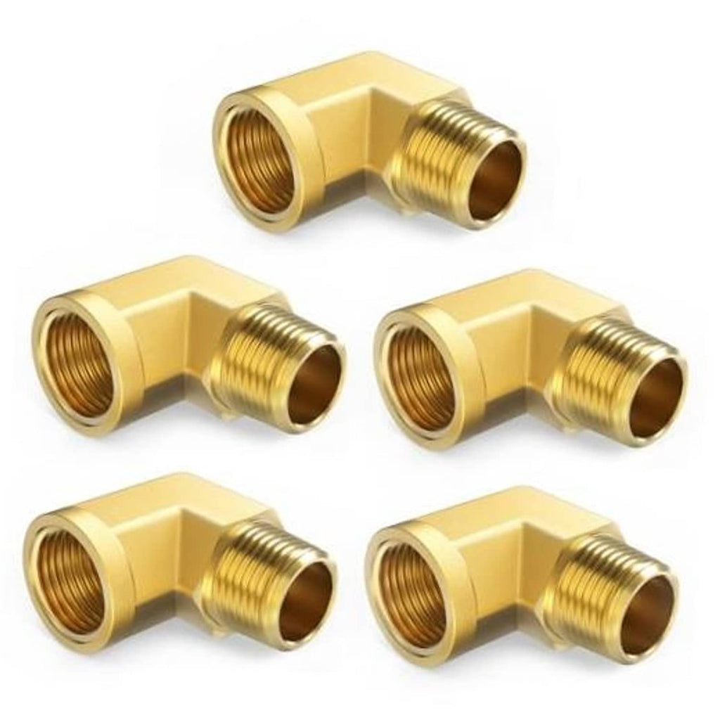 Brass 90-degree elbow pipe fitting with female NPT threads, set of 5