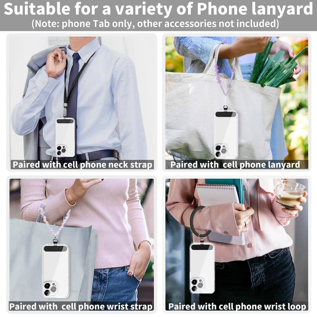 Black phone tether tab for lanyard use with wrist or neck straps