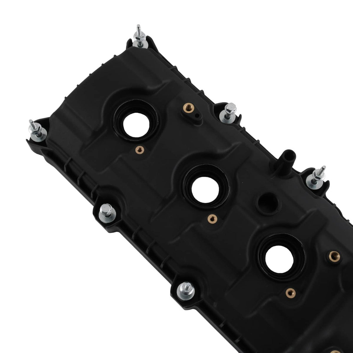 Pair of black engine valve covers with bolt holes and circular openings
