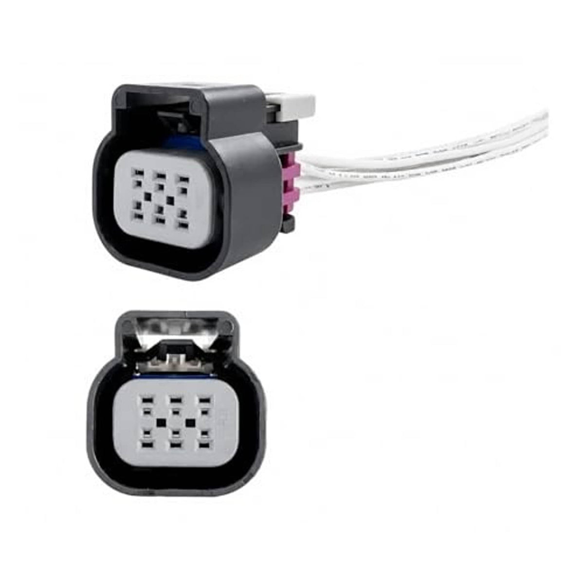 Gray throttle sensor connector with white 12-pin plug and white-striped wire leads