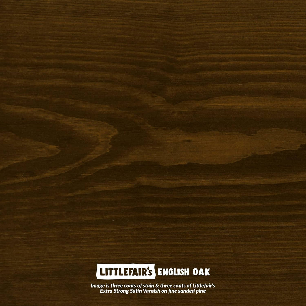 English Oak wood stain swatch showing dark brown grain on wood squares