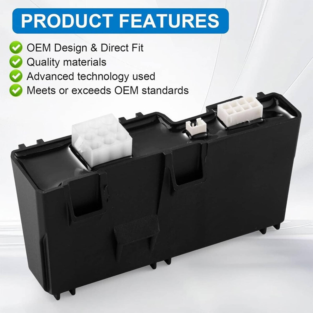 Black power control module with dual white connectors on rugged plastic housing