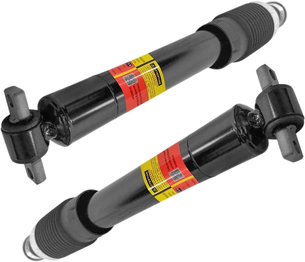 Magnetic shock absorbers set, black cylinders with red-yellow warning labels and fork mounts