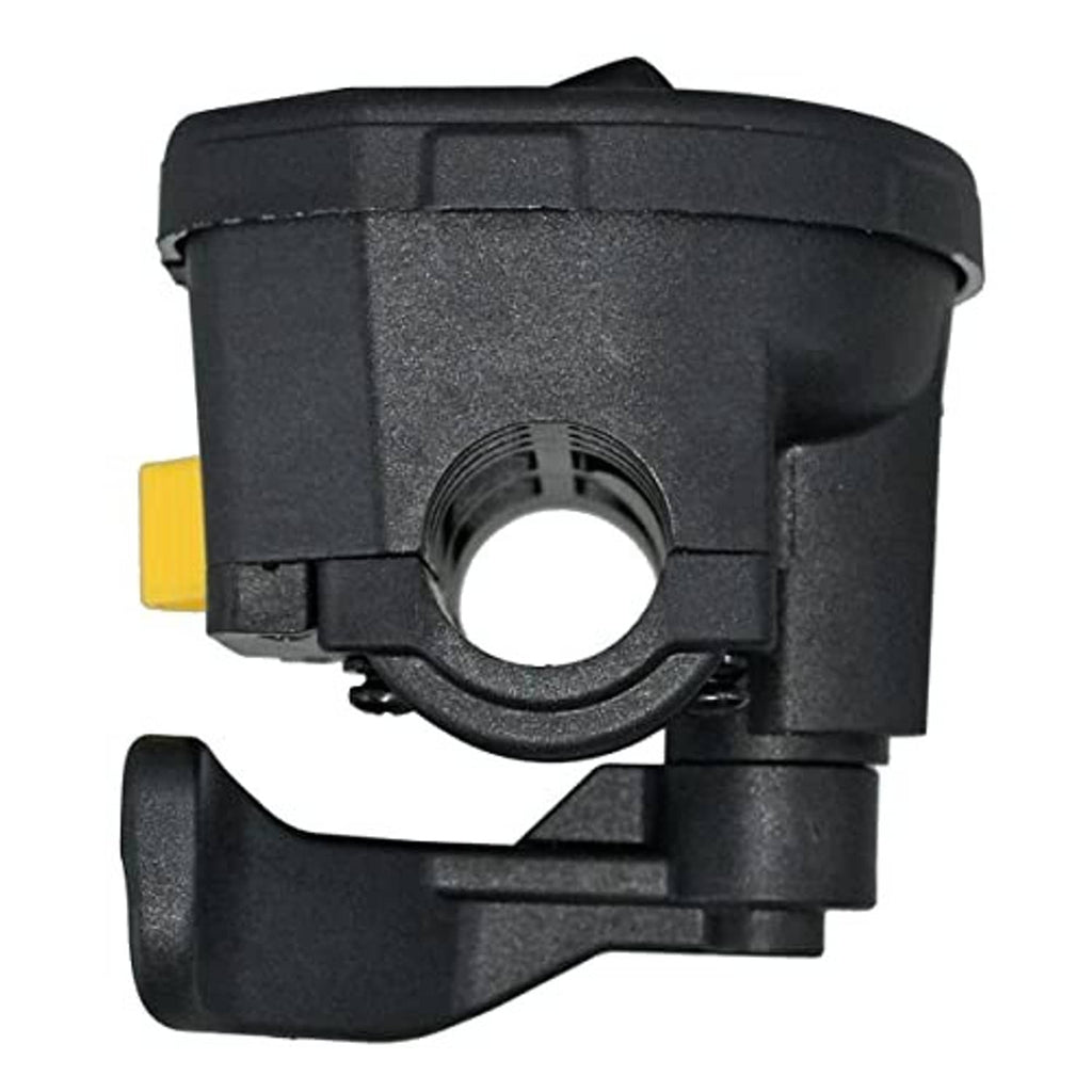 Thumb throttle lever switch, black body with yellow side tab and circular opening