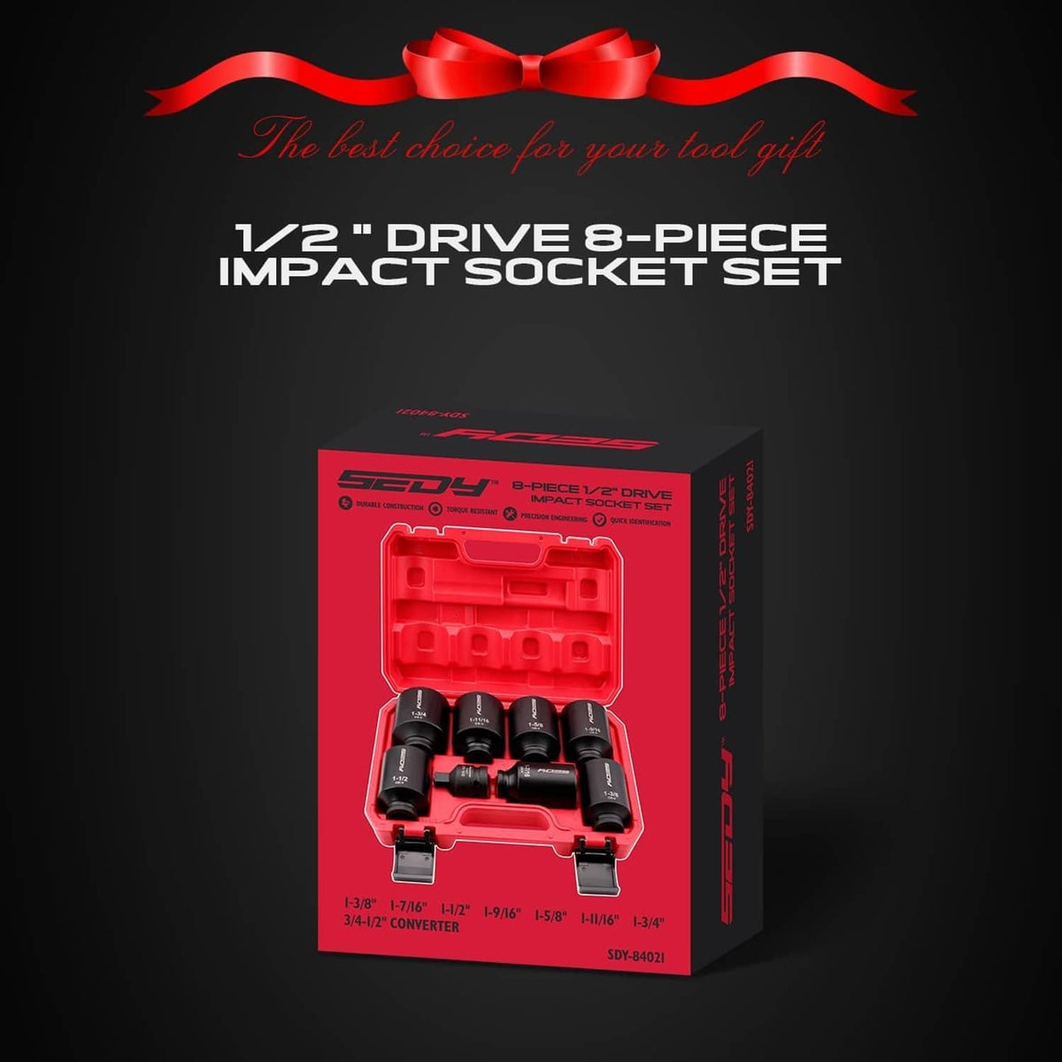 SAE 1/2-inch drive 8-piece impact socket set retail package