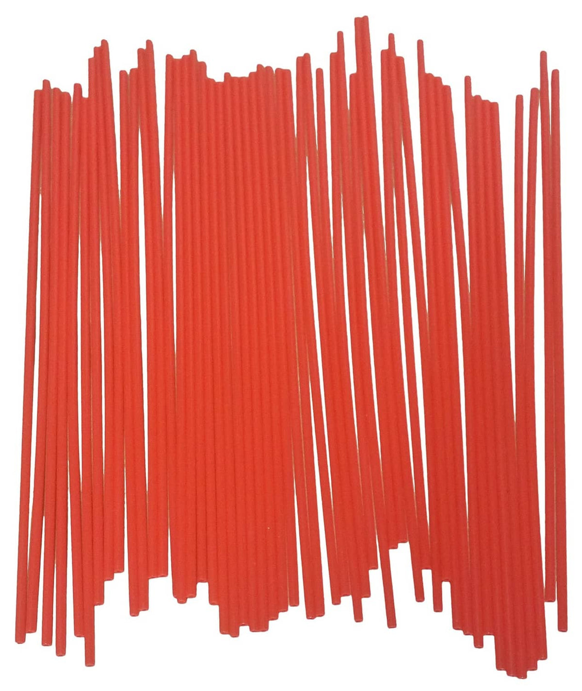 Red plastic straws bundle, vertical ribbed tubes