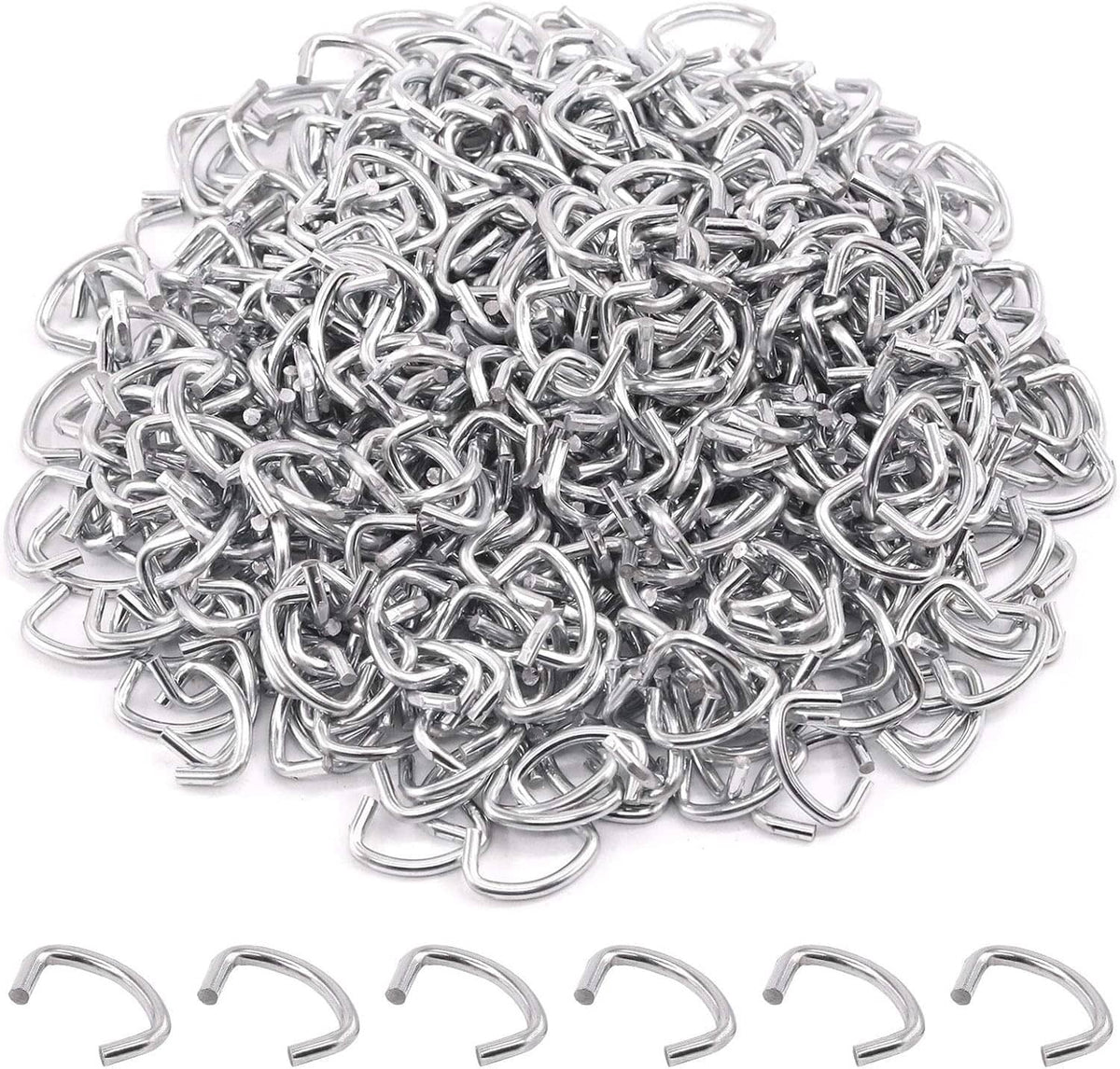 Silver galvanized hog rings, U-shaped metal clips, bulk set of 1000