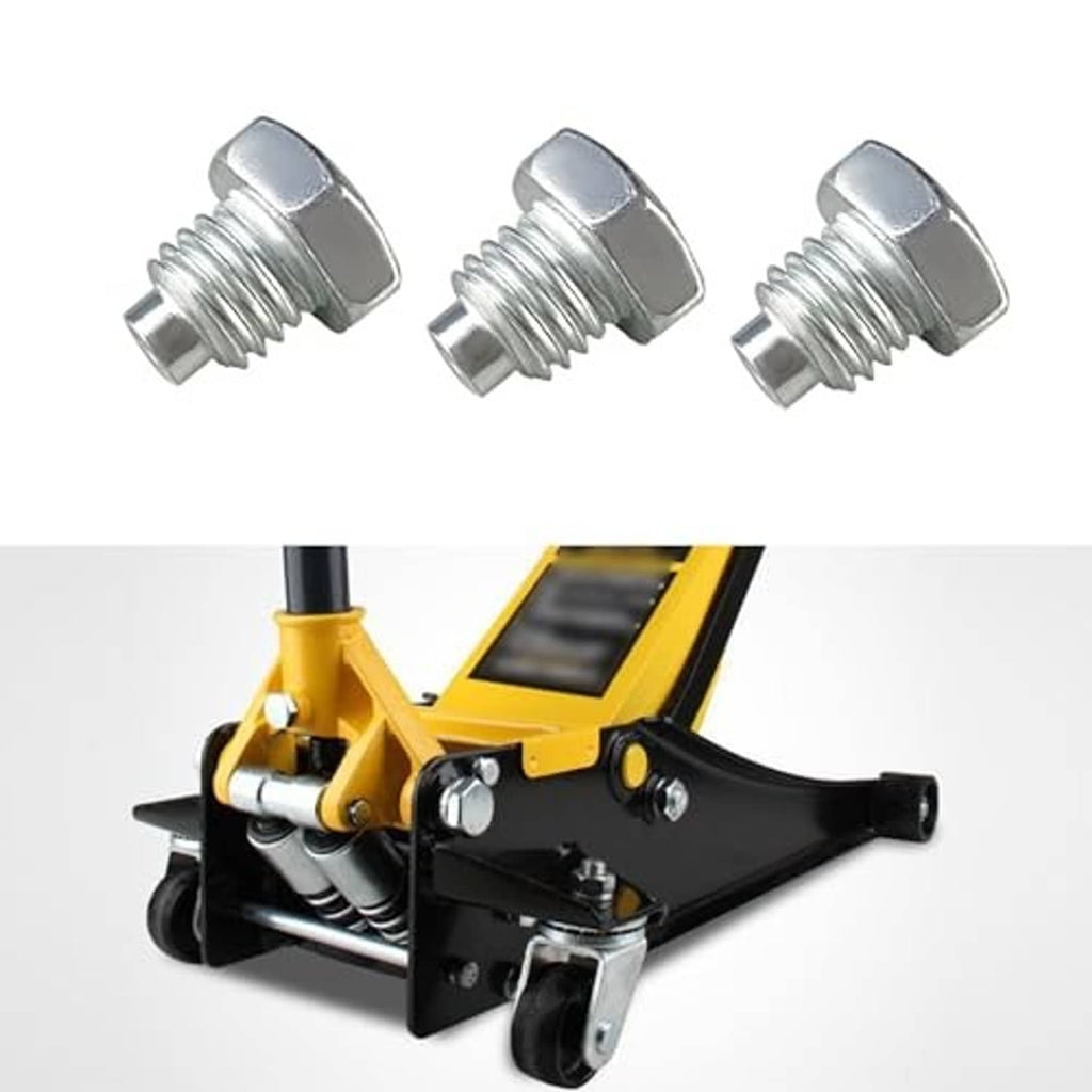 Horizontal floor jack with black base and silver fixed screws on the pressure rod