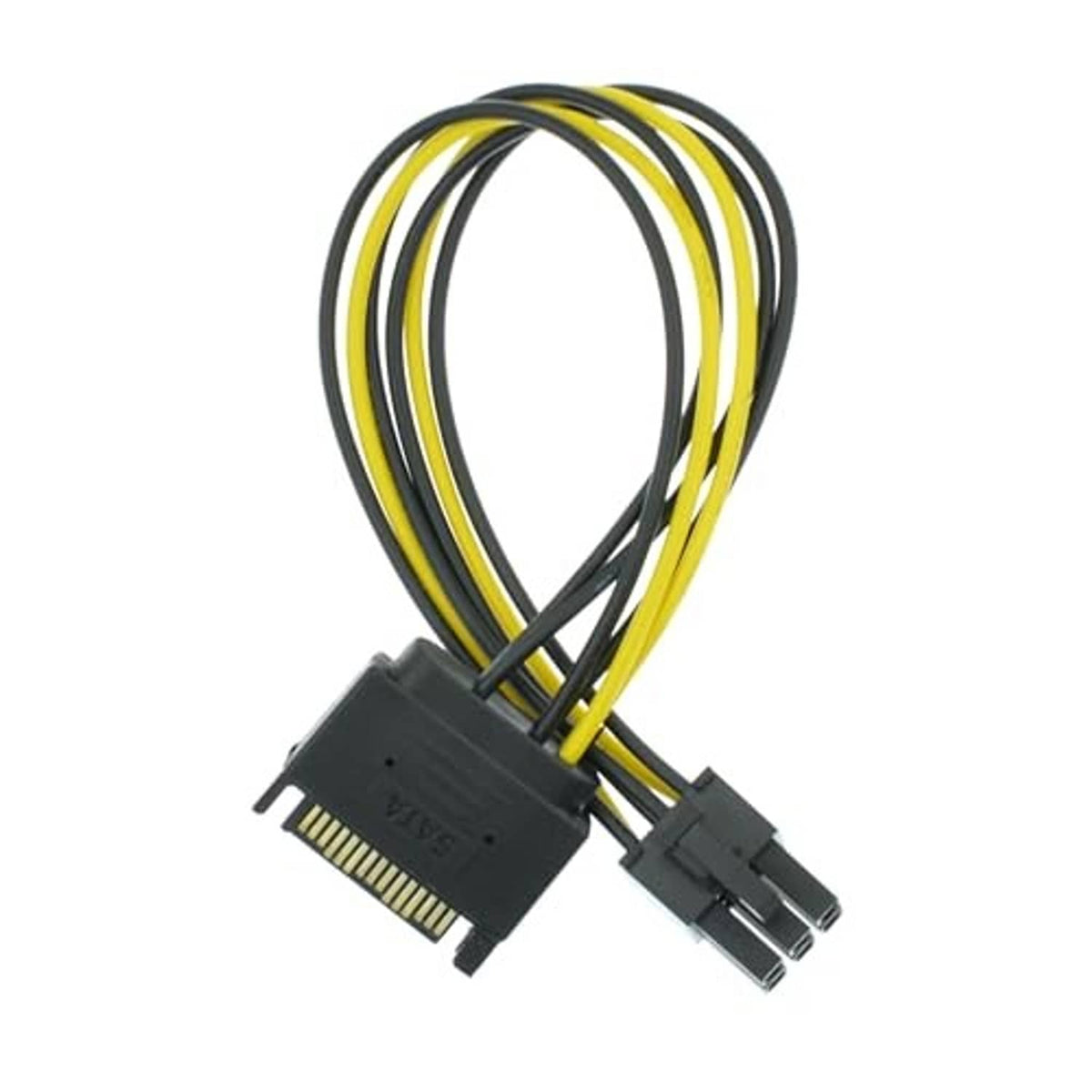 SATA 15-pin to 6-pin power cable with black connectors and yellow/black wire leads
