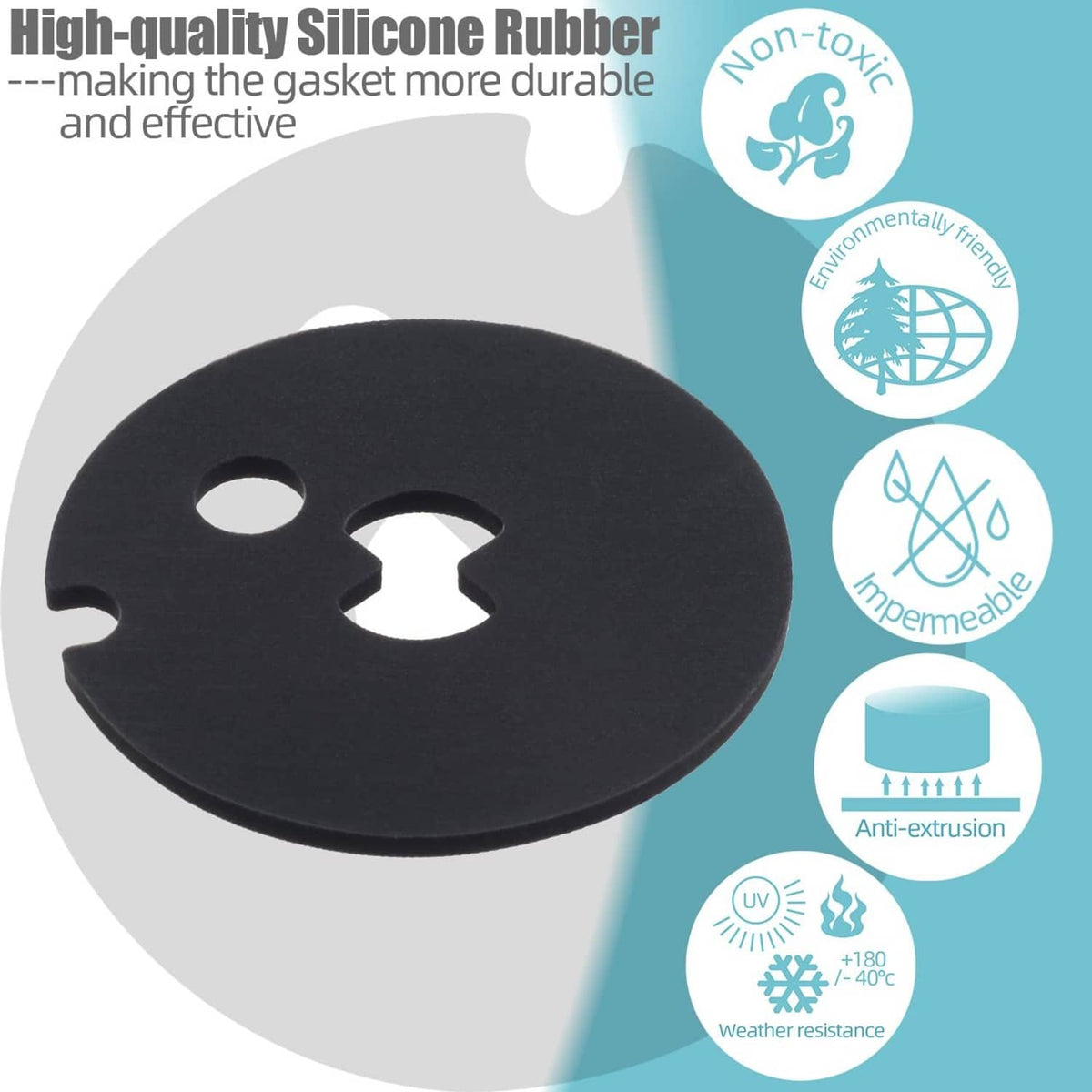 Black silicone venturi gasket with circular shape and center and side cutouts