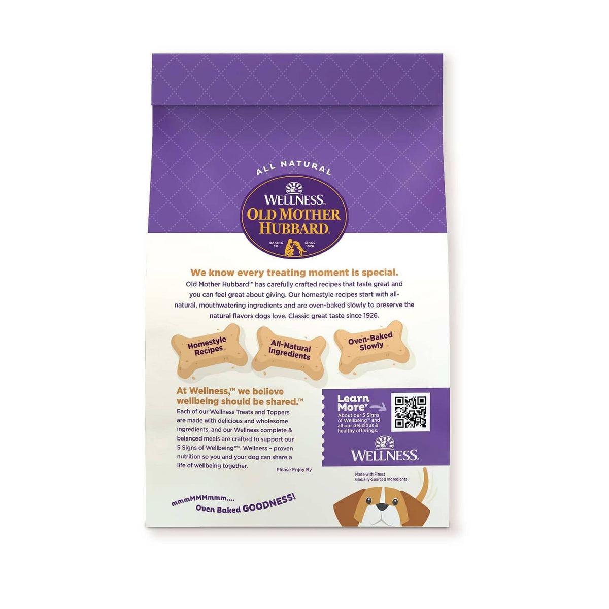Old Mother Hubbard p’nuttier bag back panel with guaranteed analysis and ingredients