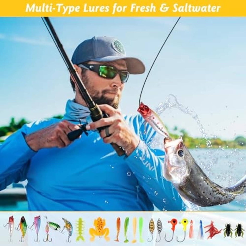 Fishing lure set in multiple colors with snap hooks and treble hook designs