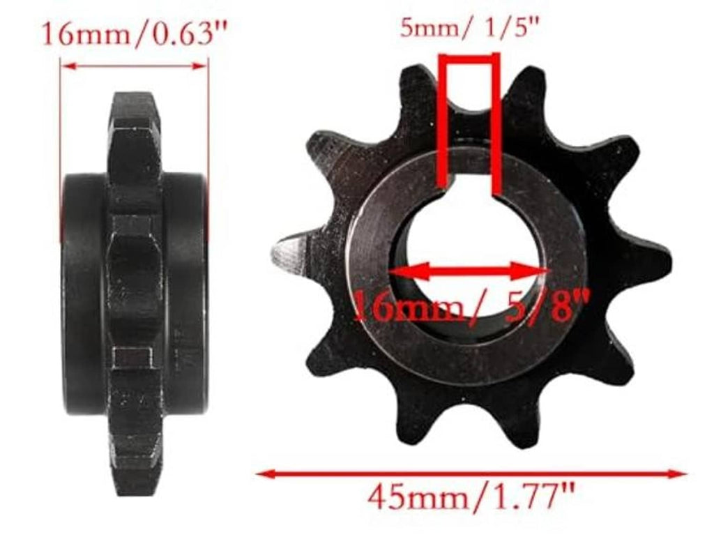 Black 10-tooth sprocket gear with inner bore and spacer ring, side view