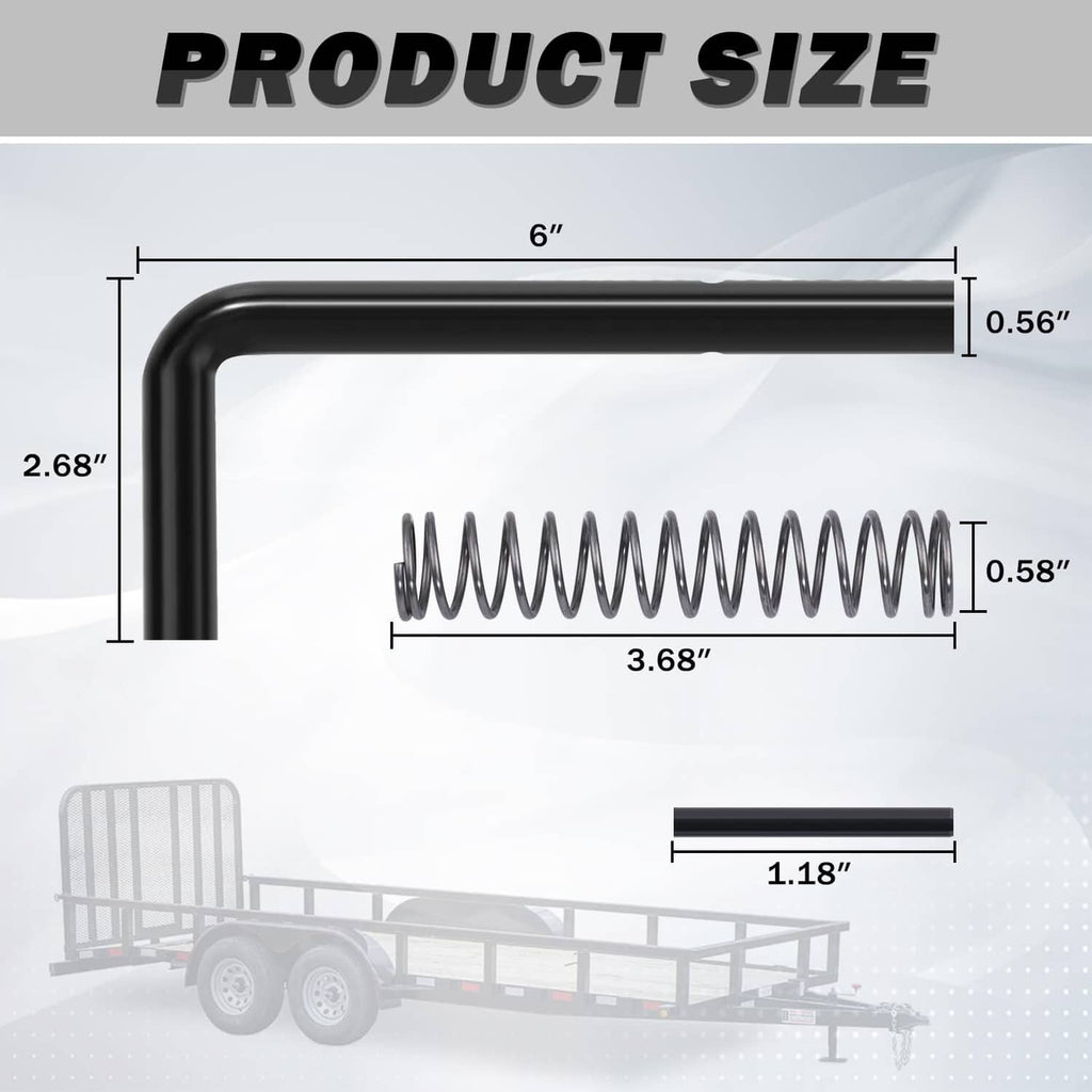 Trailer gate spring latch pin dimensions diagram with black U handle and coil spring