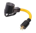 Twist-lock power plug adapter, black with yellow cable, 4-prong to 4-prong