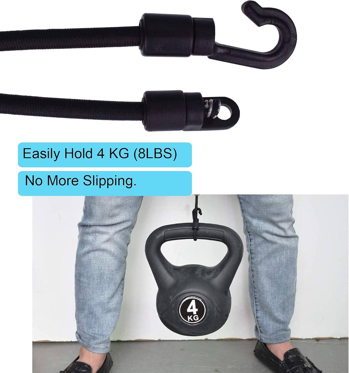 Black adjustable rod strap with open hook and sliding collar mechanism