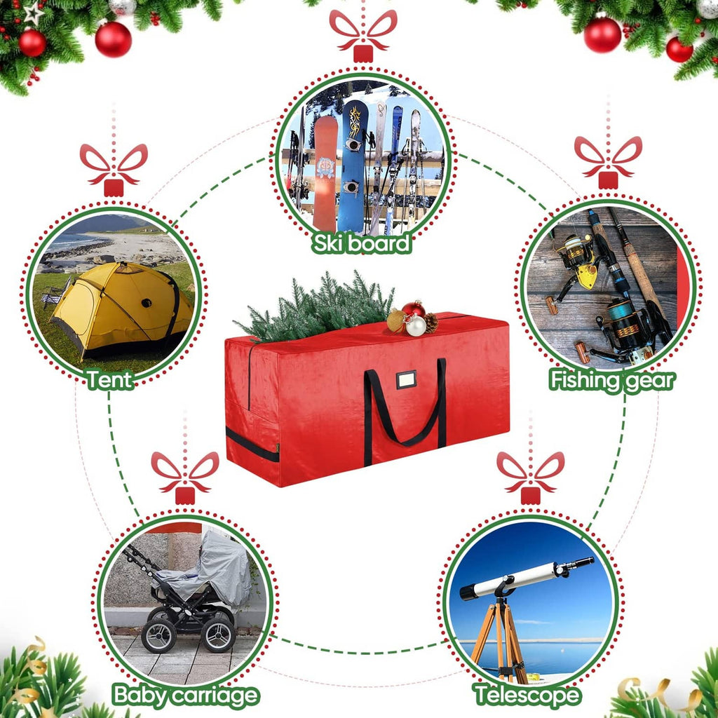 Red Christmas tree storage bag with large carry handles for storing bulky items