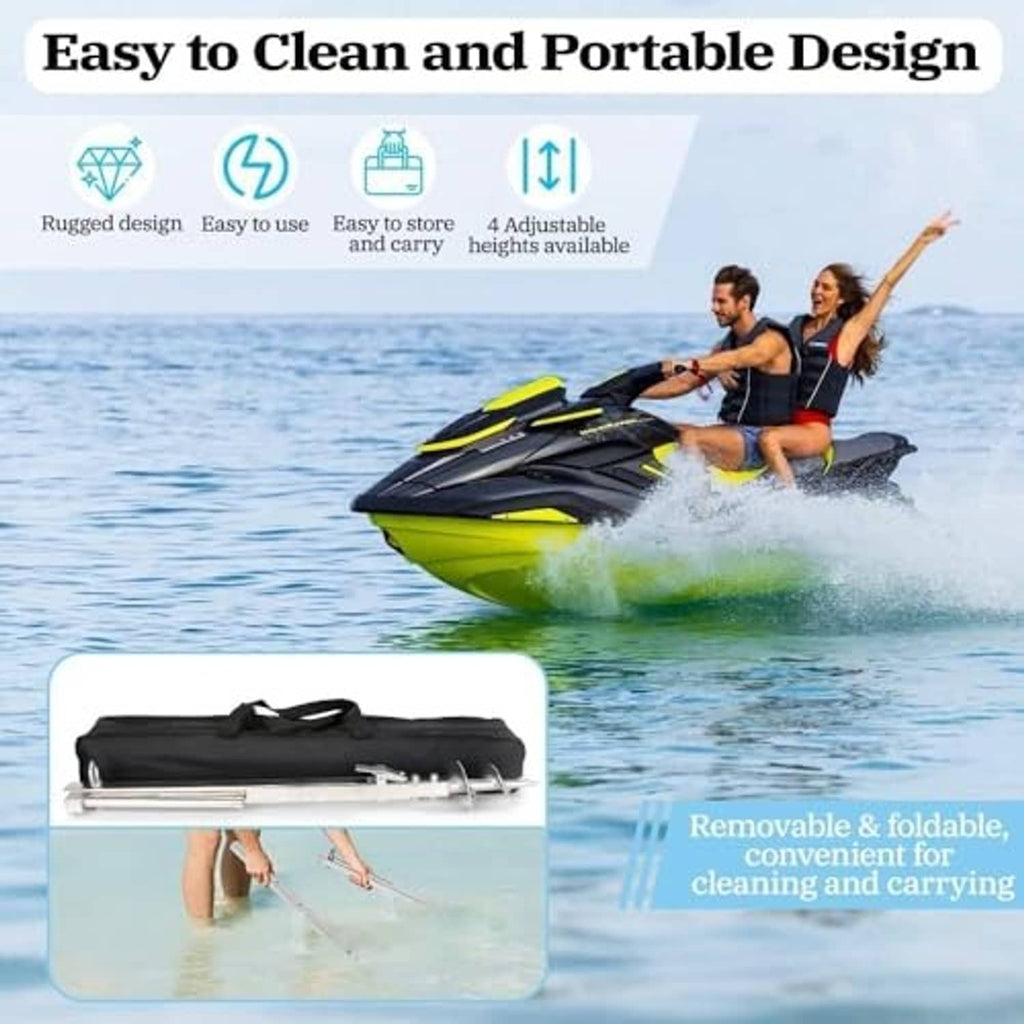 Foldable stainless steel sand anchor with storage bag, compact portable design