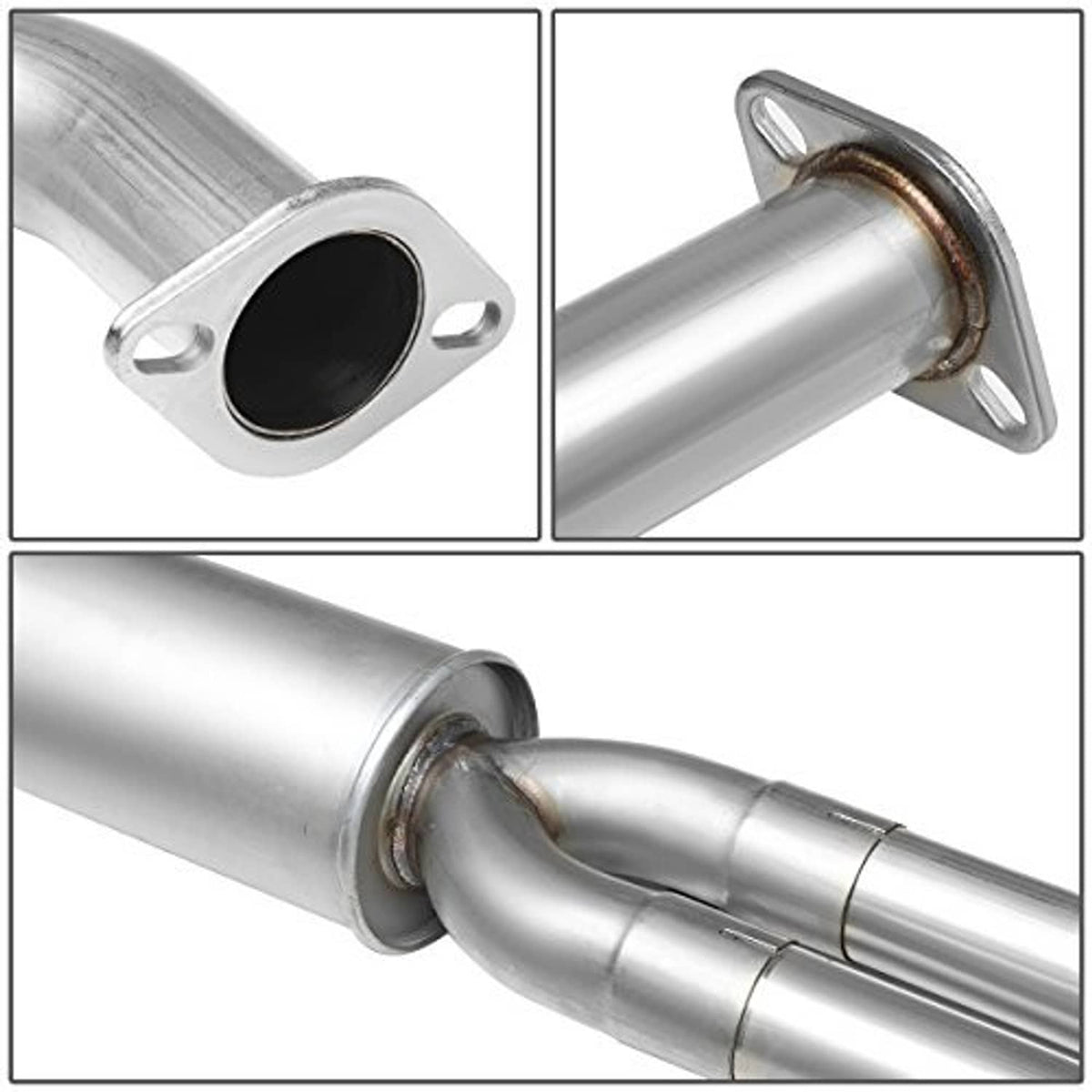 Stainless steel muffler inlet and joint with flange plates and heat-treated seams