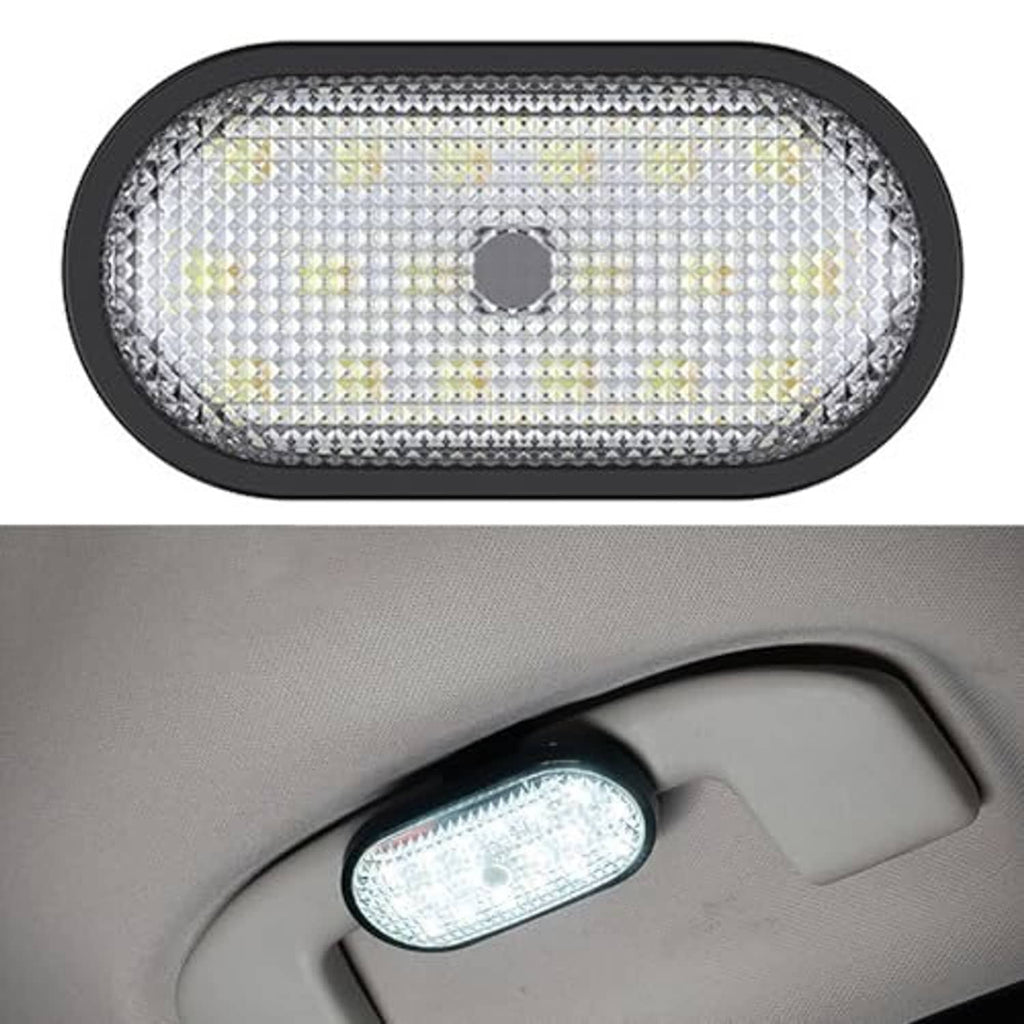 Oval LED car dome light mounted near car interior ceiling panel