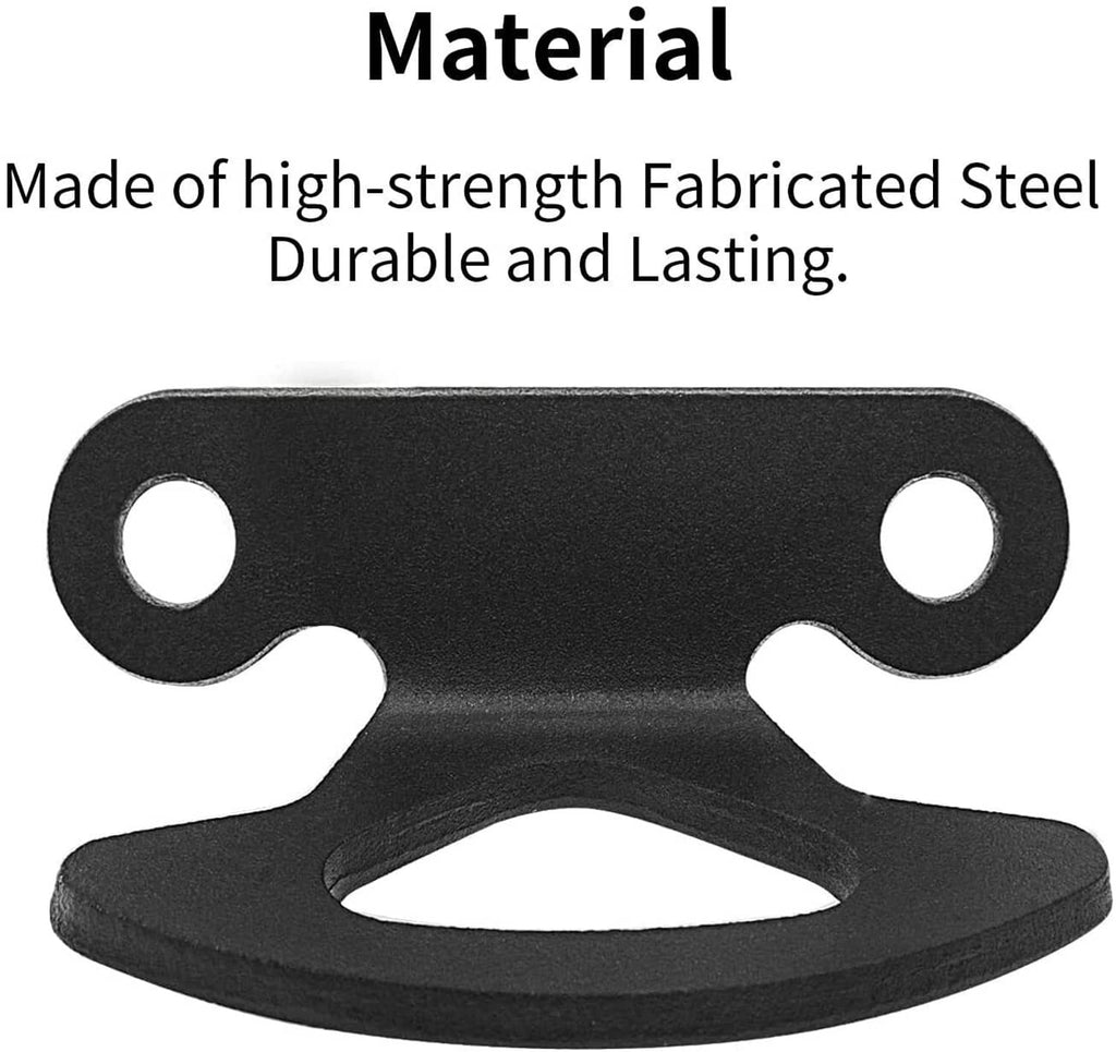 Black fabricated steel tie-down hook anchor bracket with two top mounting holes