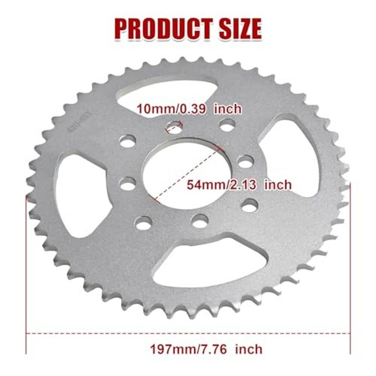Steel chain sprocket with 48 teeth and 8 mounting holes, side view