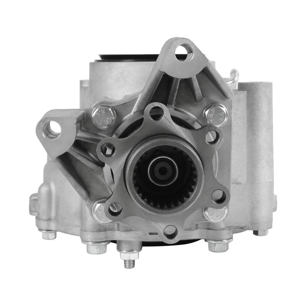 Close-up rear differential housing with black bearing seal and mounting ports