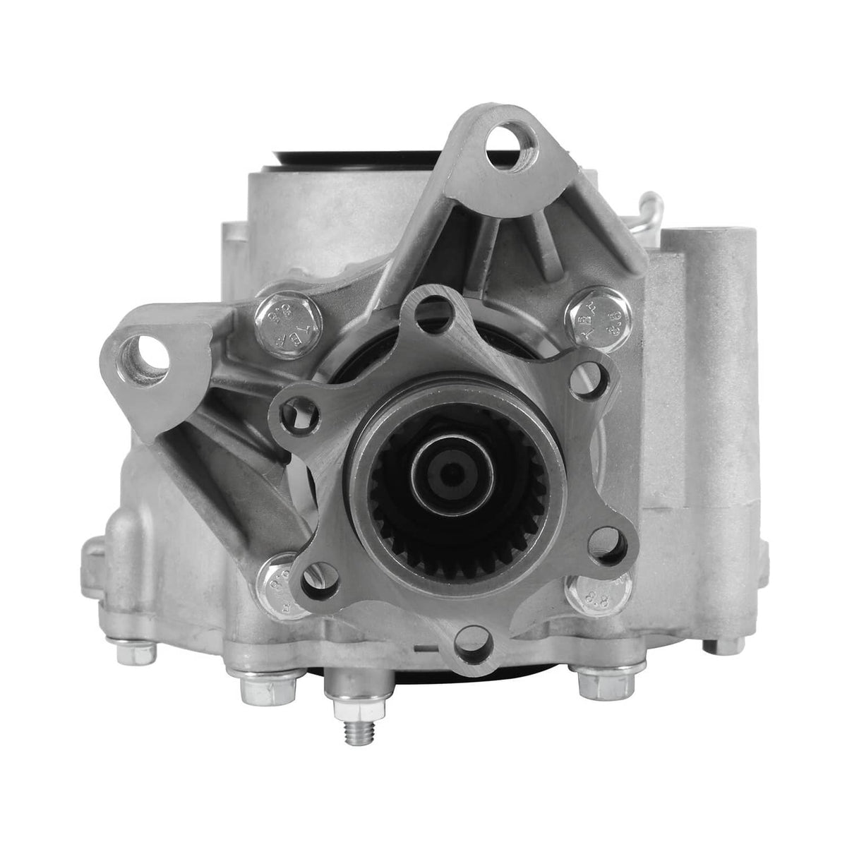 Close-up rear differential housing with black bearing seal and mounting ports