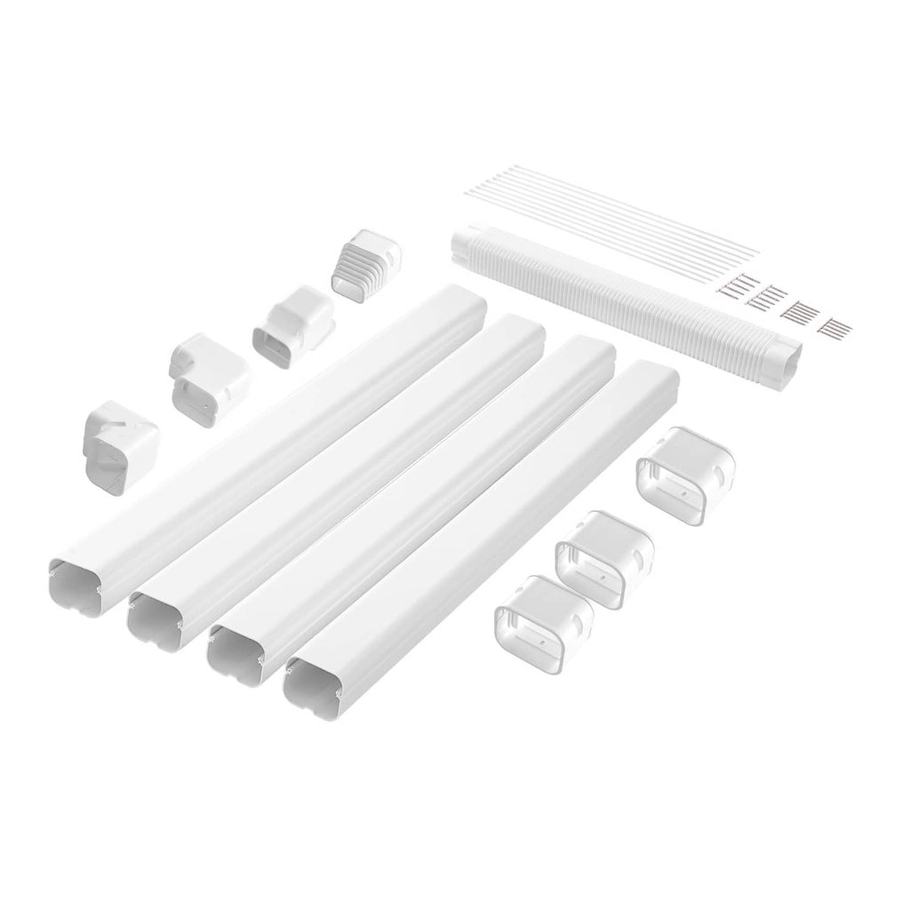 PVC line set cover kit with multiple straight cover sleeves and white corner connectors