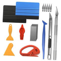 Assorted window film tools kit with scrapers, blades, holders, and squeegee pads