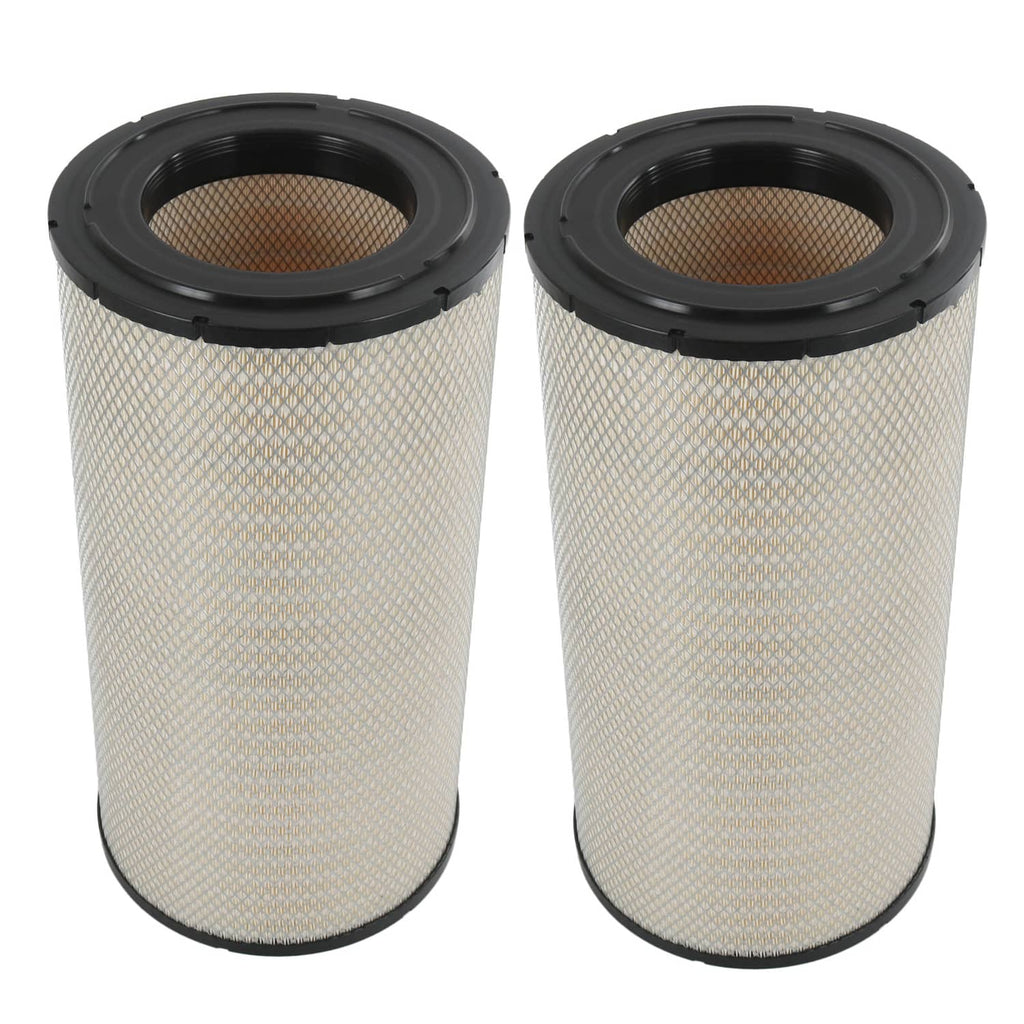 Pair of cylindrical engine air filters with white media and black end caps