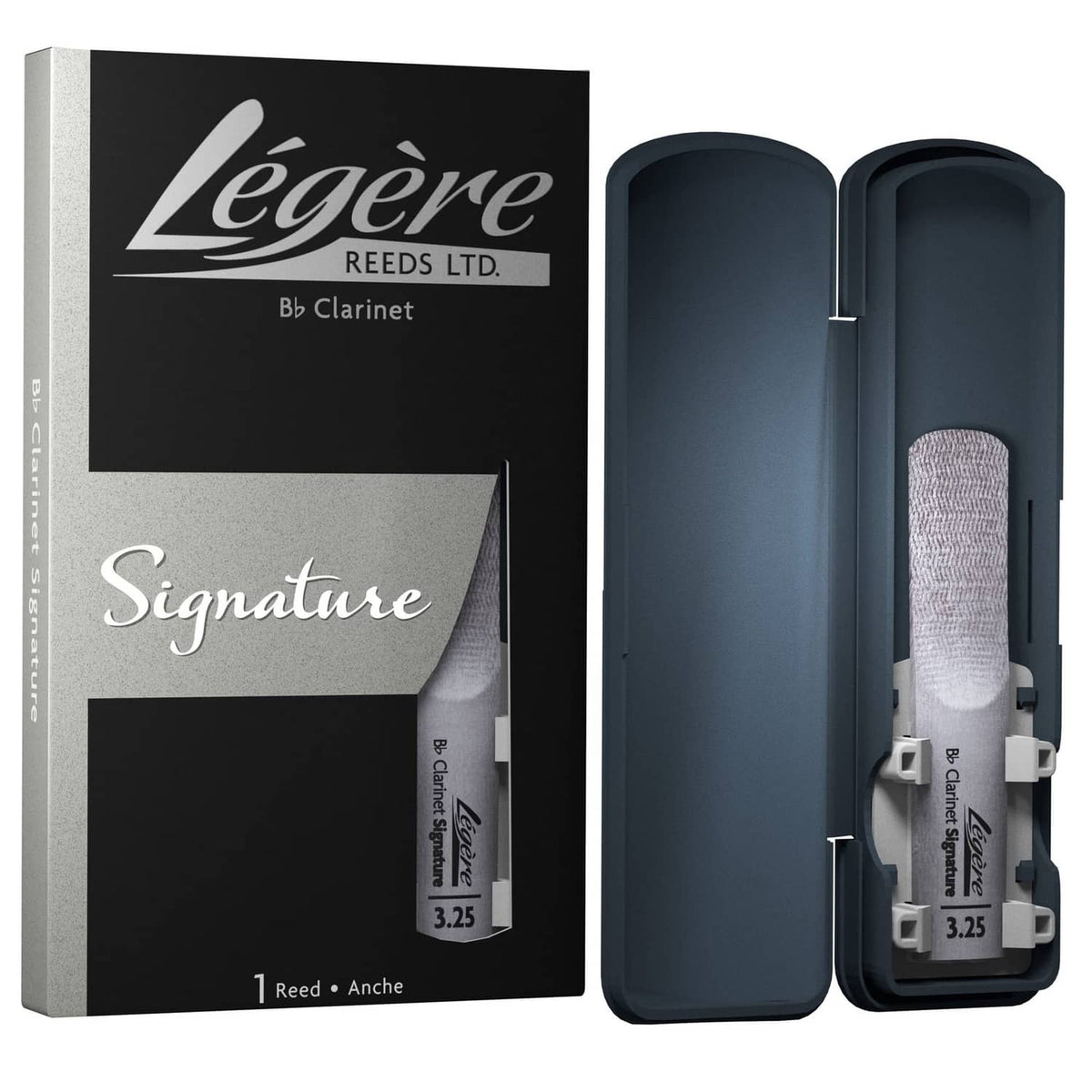 Legere Signature synthetic clarinet reeds in blue storage case and cardboard box