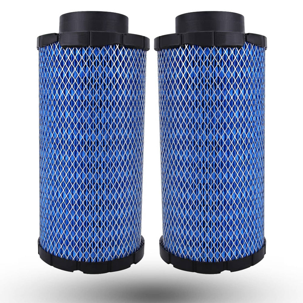 Two blue mesh air filter cartridges with black caps