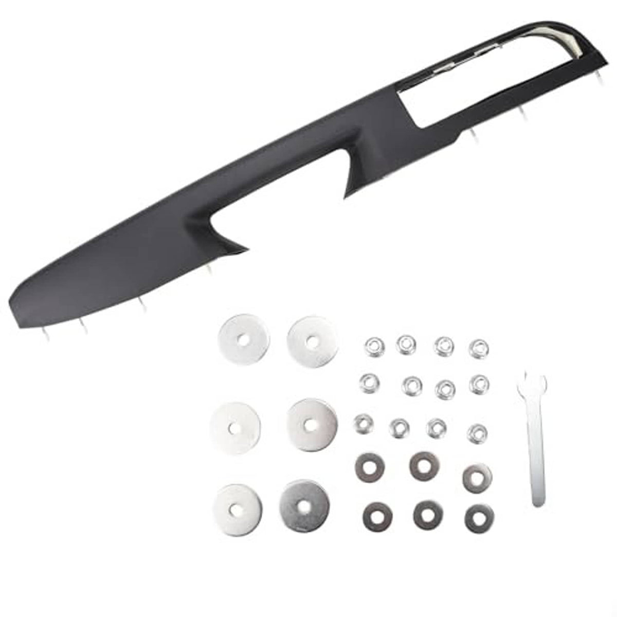 Black door armrest panel insert with handle cutout and included mounting hardware