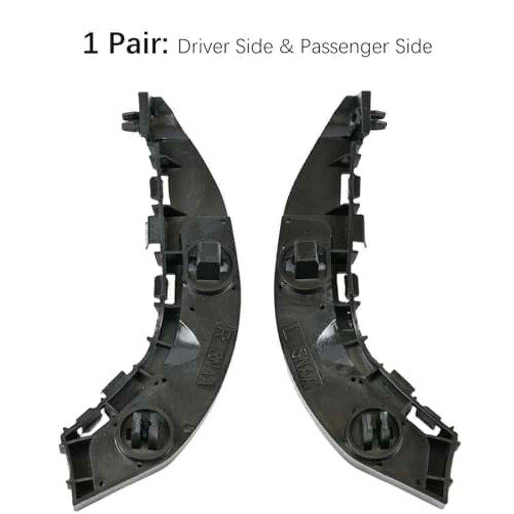 Front bumper bracket pair, black plastic driver and passenger brackets with mounting points