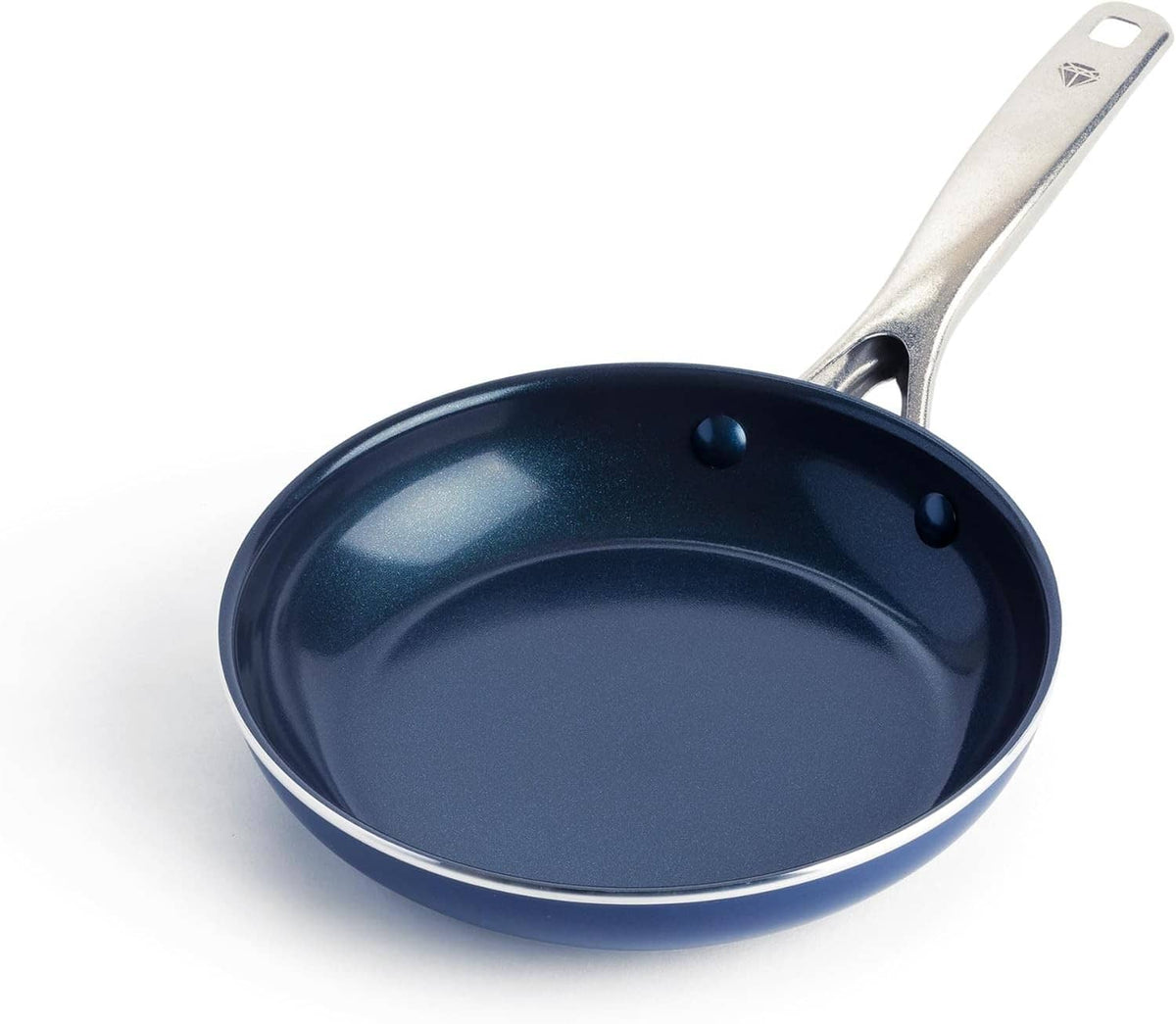 8-inch nonstick frying pan with blue ceramic coating and silver handle
