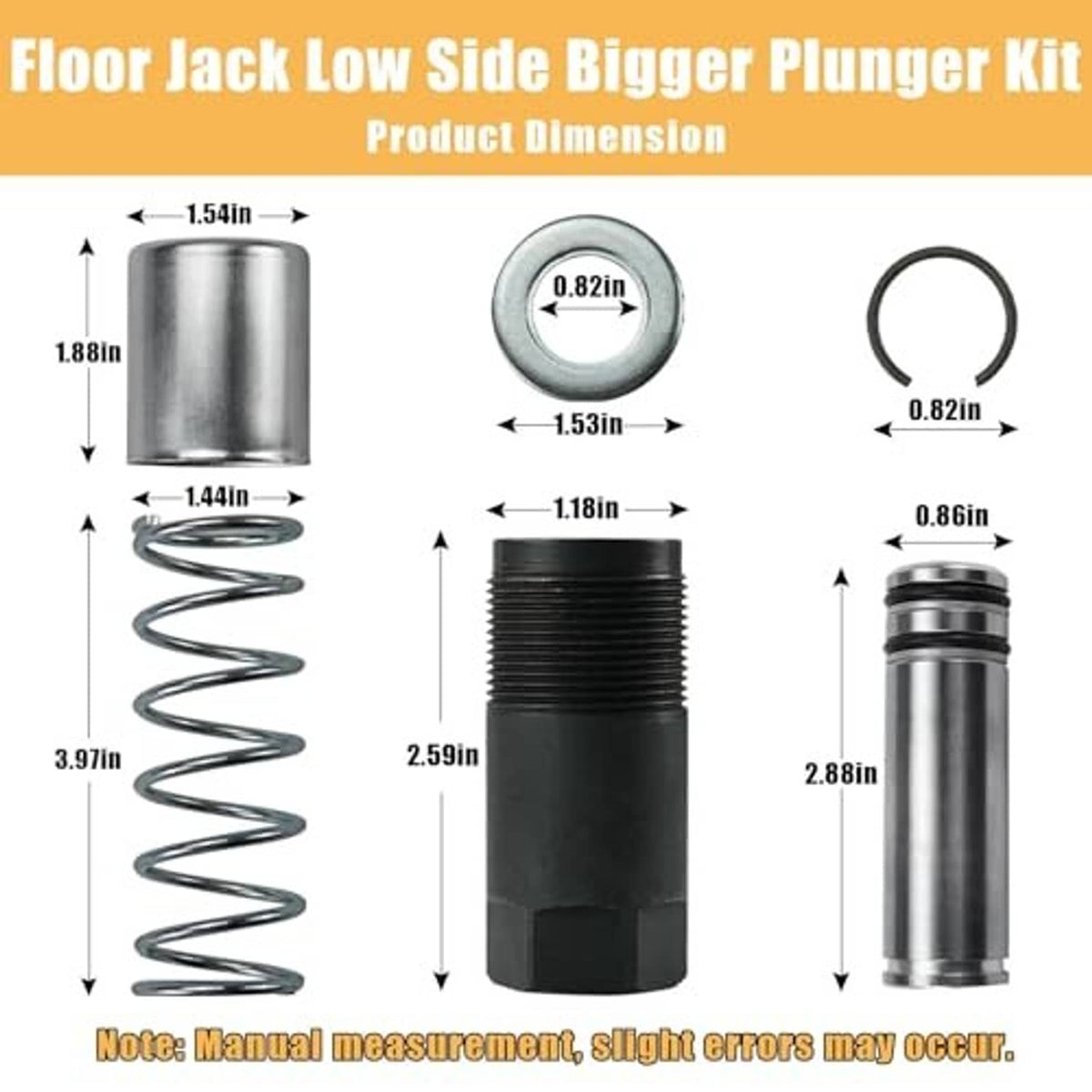 Plunger kit dimension diagram with metal plungers, spring, cylinder body, and seal ring