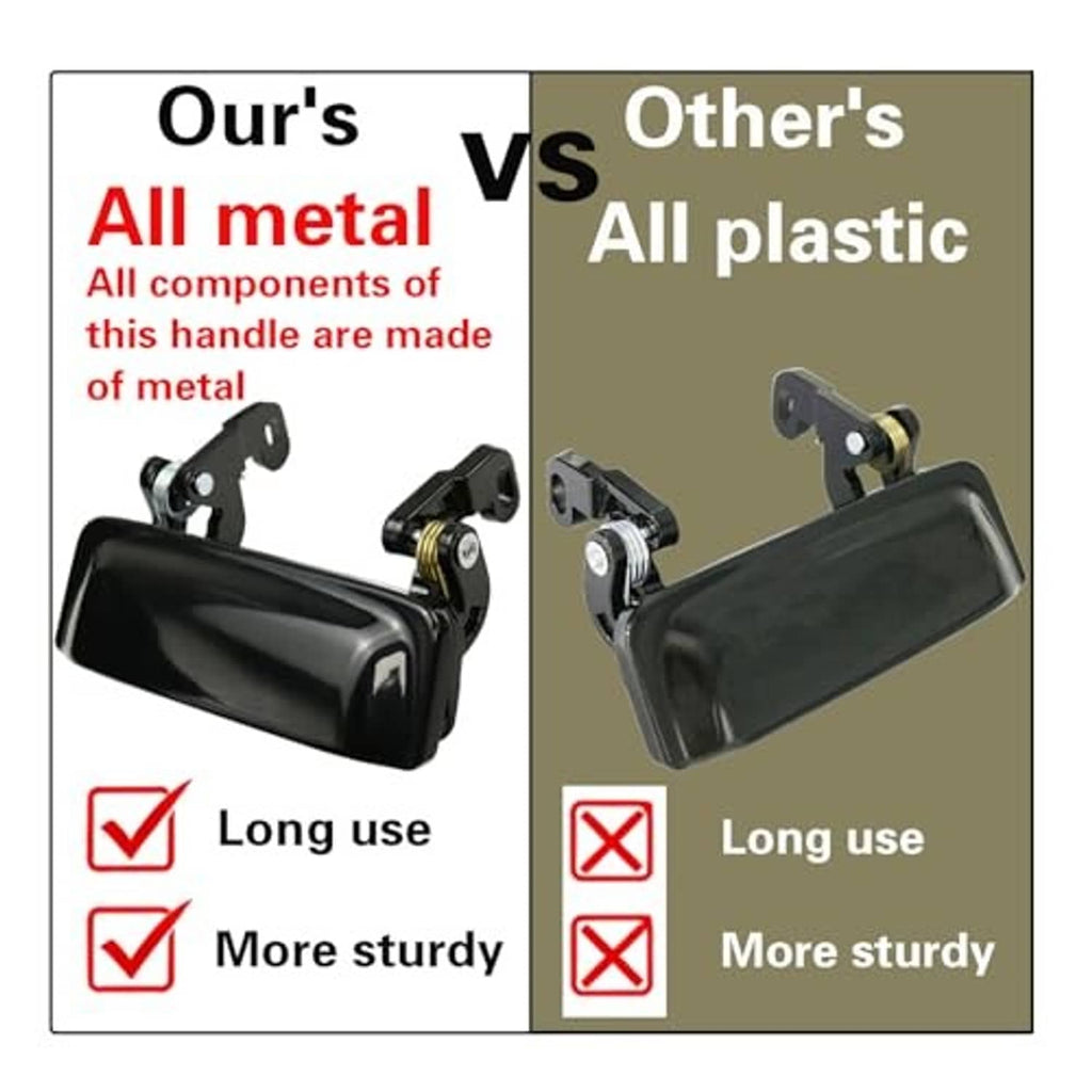 All-metal vs all-plastic door handle diagram showing glossy black handle design