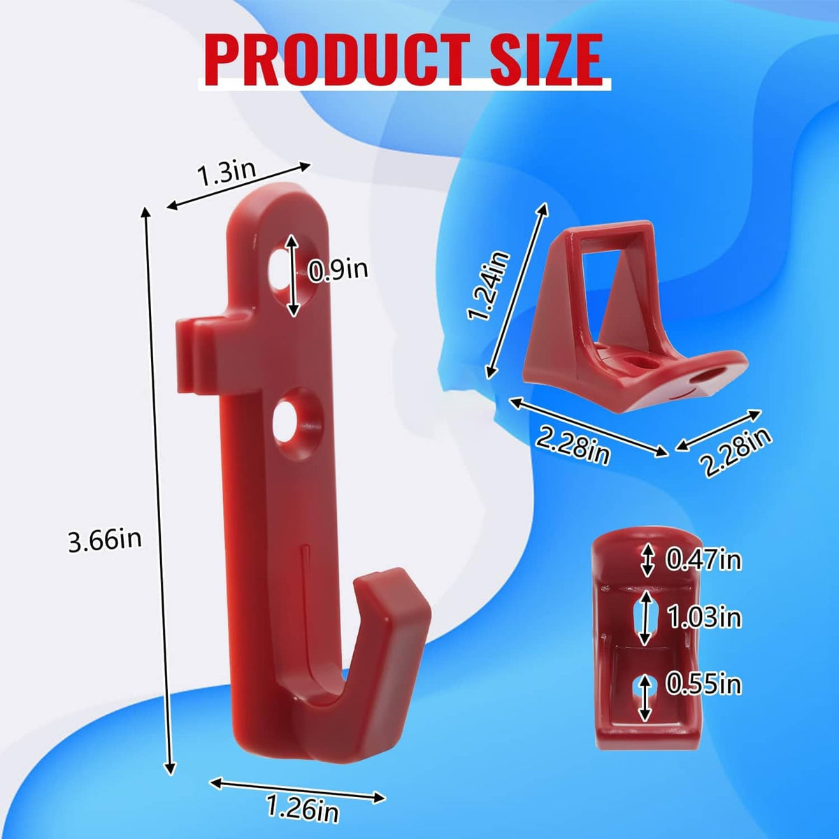 Red plastic folding scooter hook and latch set with mounting screws
