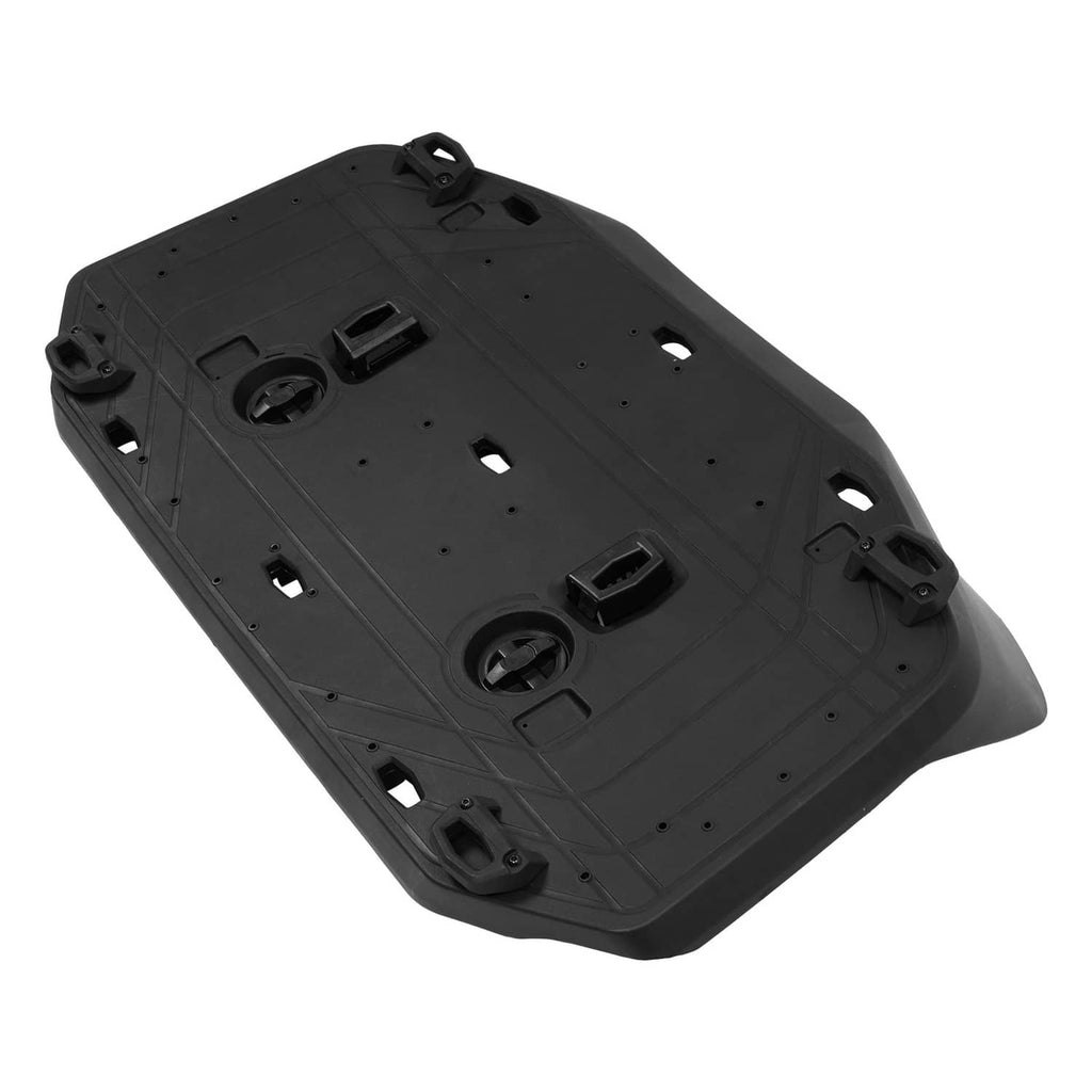 Textured black cargo rack angled view with circular mounts and raised tie-down points