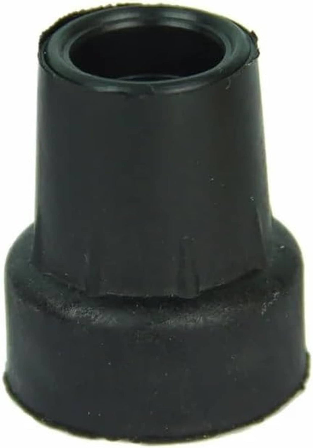 Crutch tip rubber end cap, black with open mounting stem and flared base