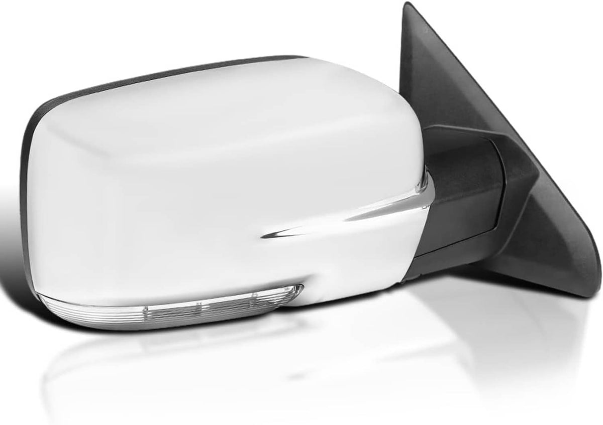 Right chrome power folding heated mirror with LED turn signal and white glass