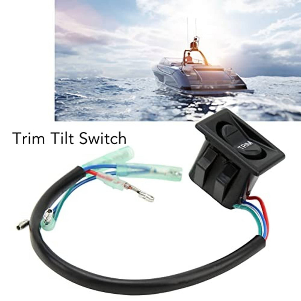 Trim tilt switch assembly with black rocker switch and color-coded cable leads