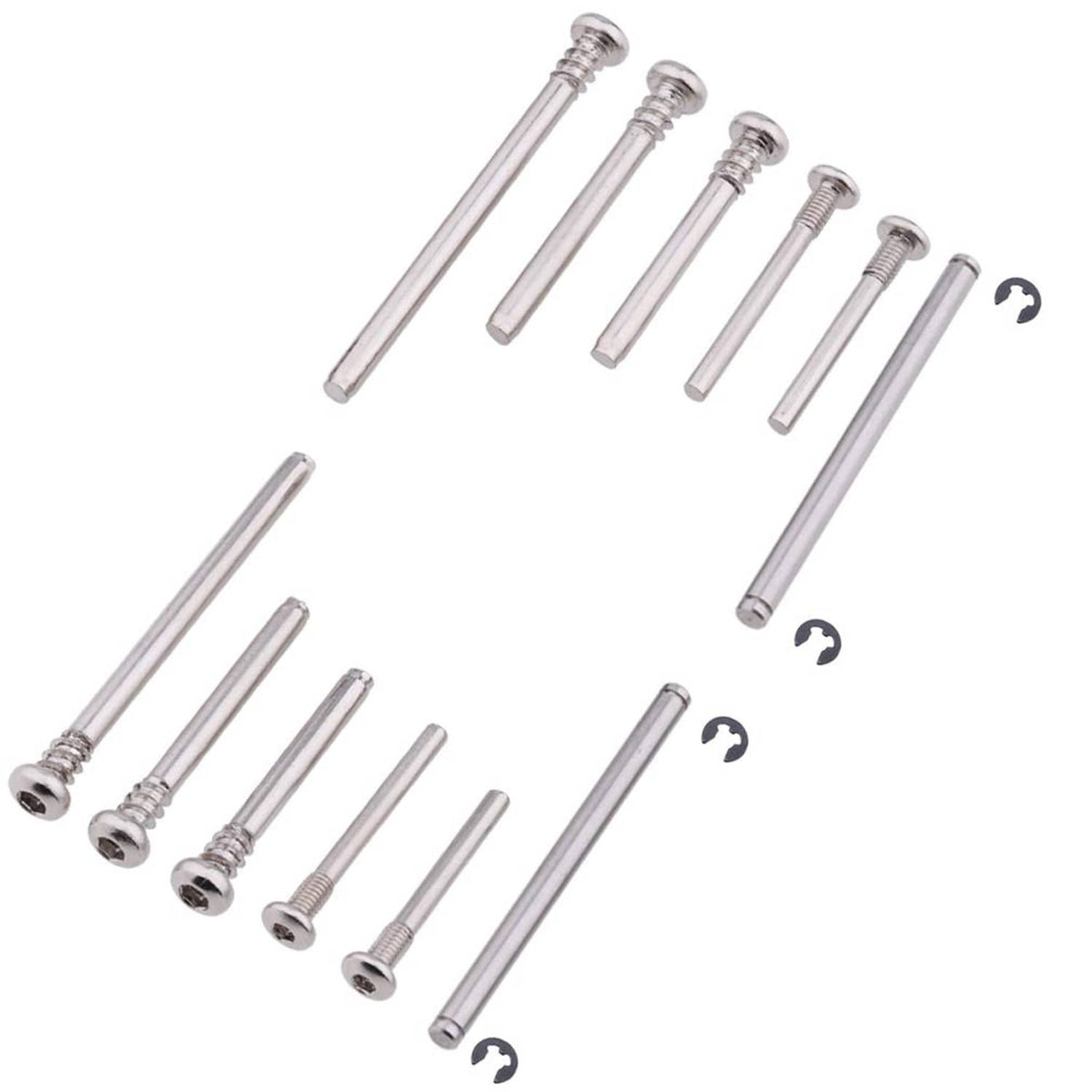 Silver RC suspension screw pins set, mixed lengths with ball-end and threads